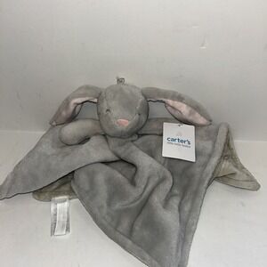 NWTCarters Gray Pink‎ Bunny Rabbit Plush Lovey Baby Security Blanket 14x14" 1/20